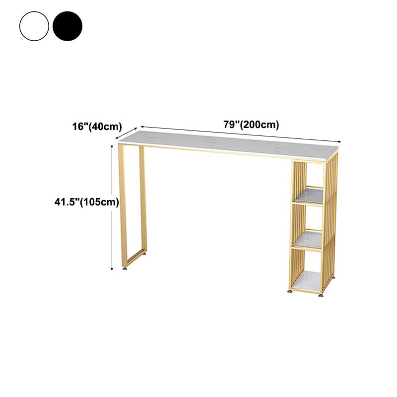 Glam Rectangle Faux Marble Pub Bar Table Double Pedestal Bar Dining Table with 3-Shelf