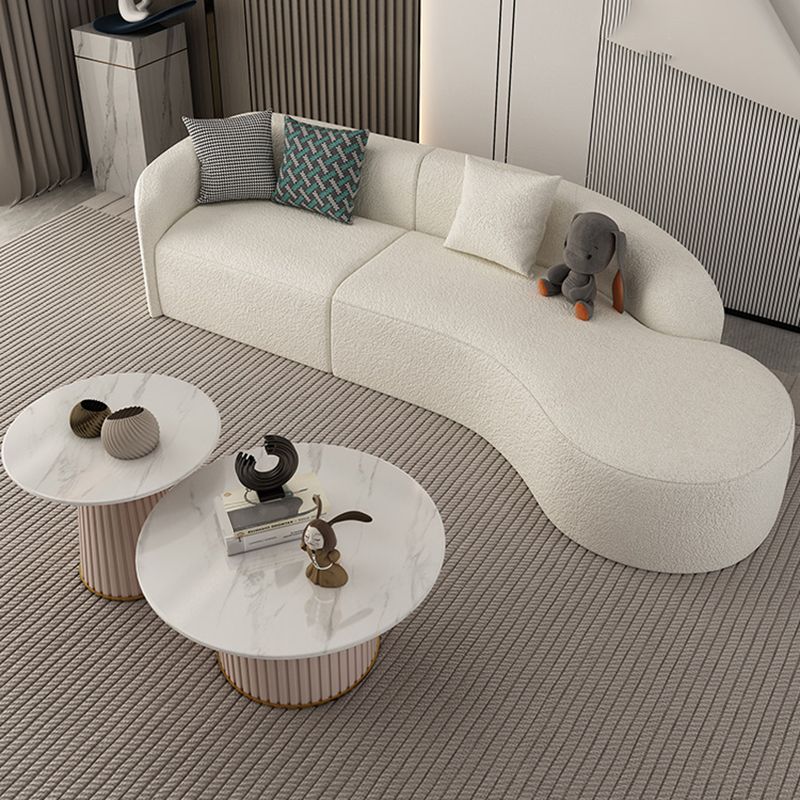 Contemporary 23.62 "/27.55" H White Wool Curved Sofa for Living Room