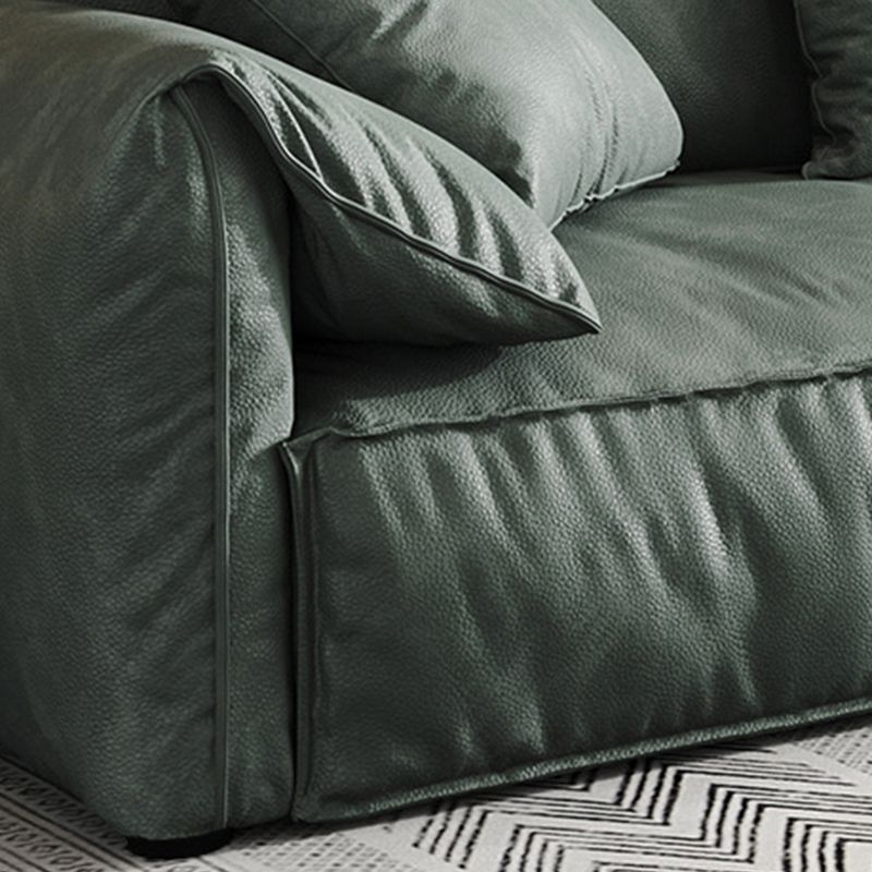 Contemporary Style Faux Leather Sofa Pillow Top Arm Sofa in Green