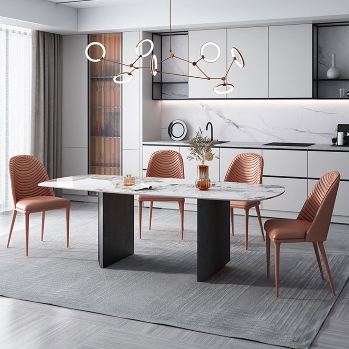 Metalen moderne rechthoekige binnentafel Gesinterde stenen tafel voor eetkamer