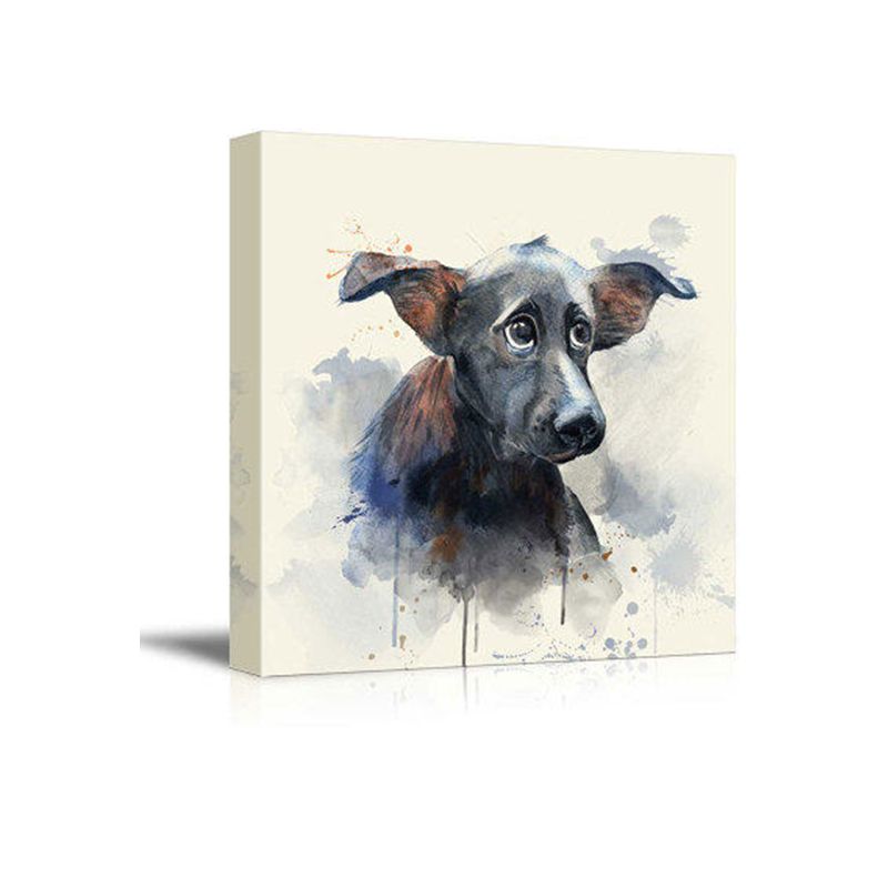 Black Hairless Dog Wall Art Pet Painting Kids Textured Canvas Print for Child Room