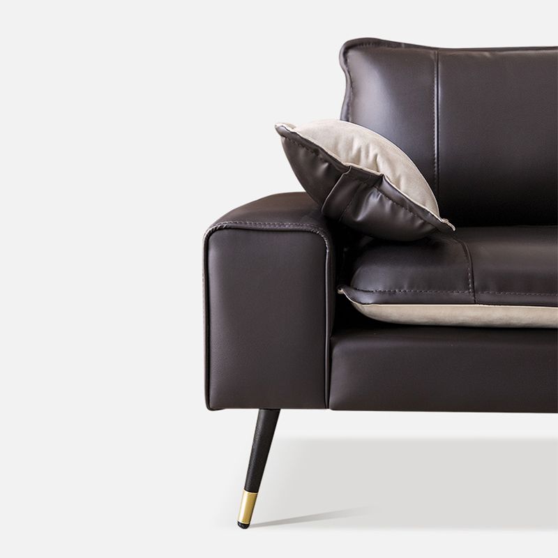 Faux Leather Pillow Top Arm Sofa with Pillow Back Cushions for Living Room