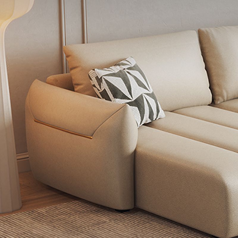 Faux Leather Sectional Sofa 32.28" High Cream Sofa with Pillowed Back Cushions