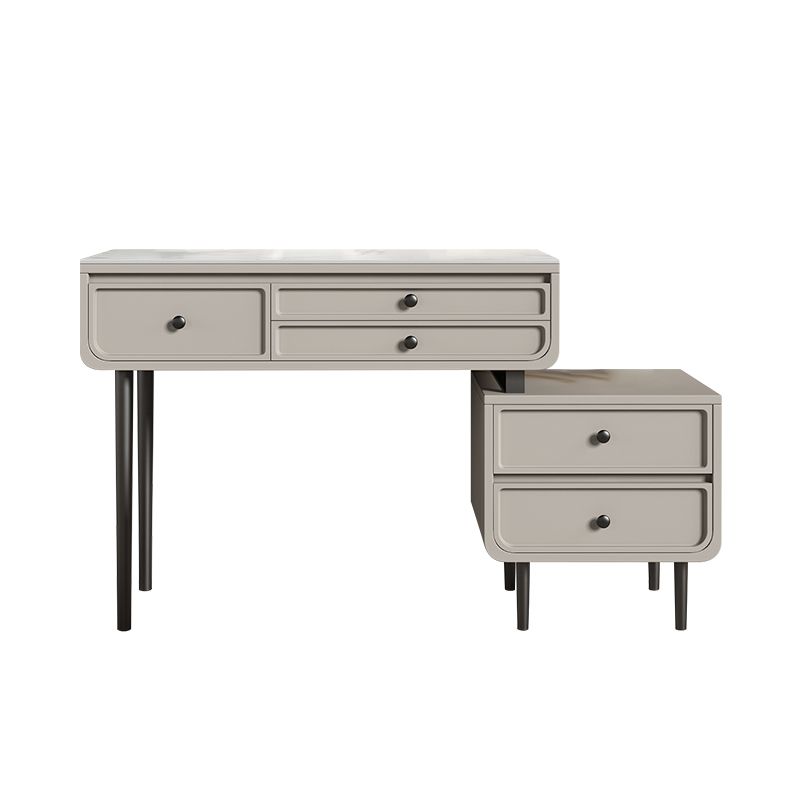 Wood and Metal Vanity Table in Grey/White 5 Storage Drawers Makeup Desk