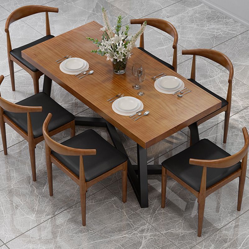 Industrial Brown Wood Top Table Indoor Rectangle Table with Metal Base