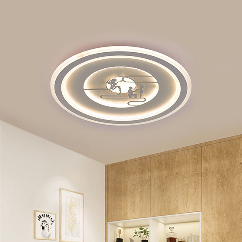 Circle Acrylic Flush Mount Lighting Minimalist LED White Flush Lamp Fixture with Lovers Pattern