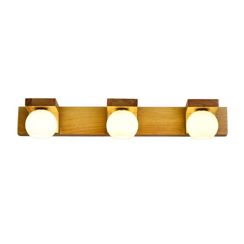 Wood Ball Mirror Wall Light Modern Multi Lights Wall Mounted Light Fixture in Brown