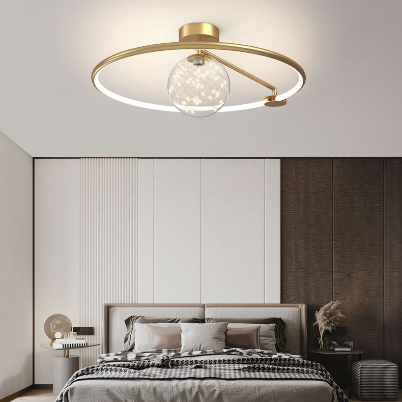 Montaje de vidrio de vidrio transparente de oro lámpara de techo de círculo moderno para dormitorio
