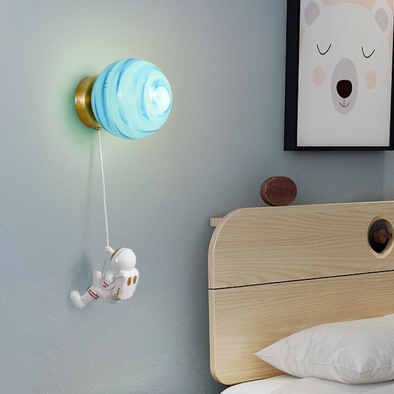 Ball Shade 1 - Light Wall Light Kids Style Iron and Glass Wall Fixture with Resin Accents