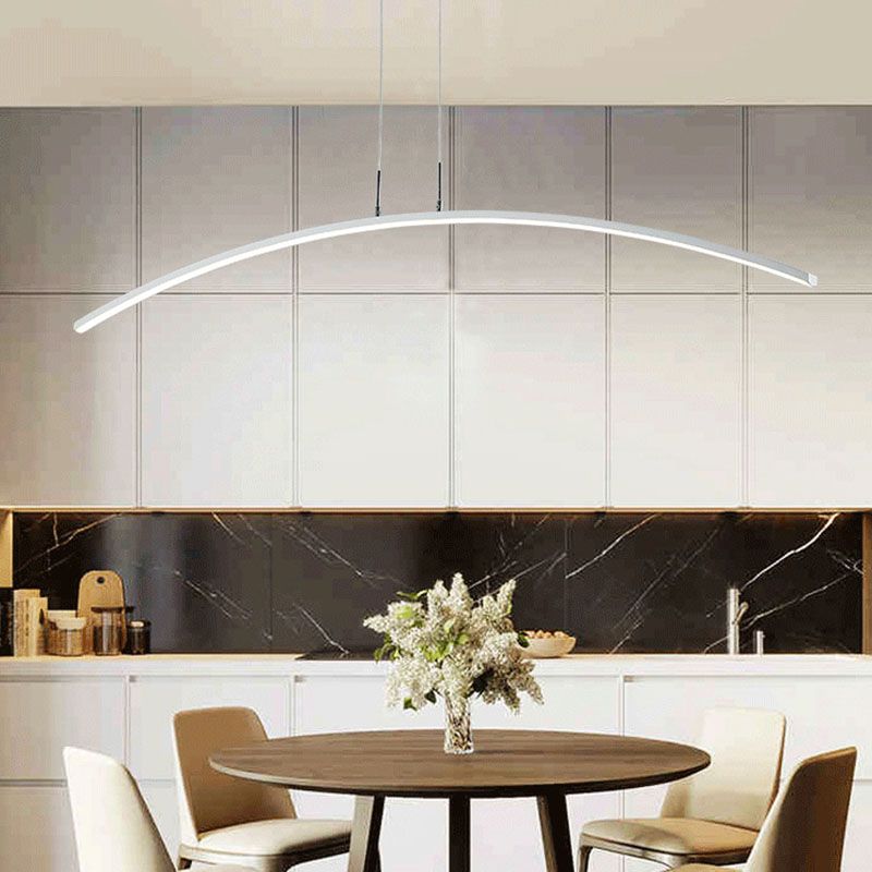 Simple Curved Island Light Fixture Metal Dining Room LED Island Pendant Light