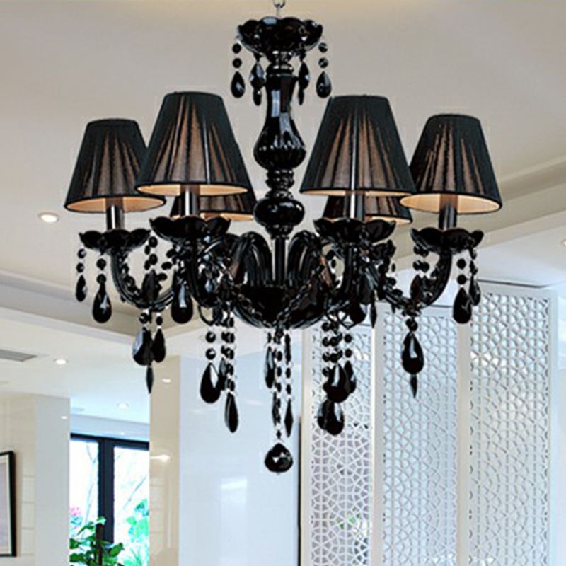 6-Light Candle Chandelier Vintage Black Crystal Ceiling Pendant Light for Living Room