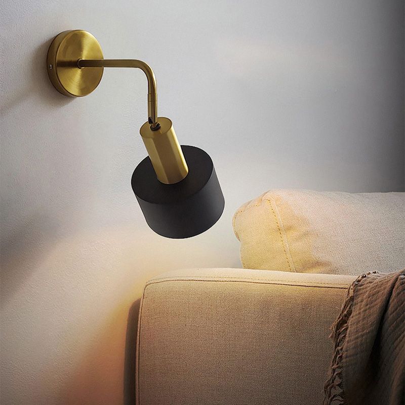 Postmoderne trommelschaduw Leeswandlamp metaal 1 hoofd slaapkamer wandlicht in zwart-goud