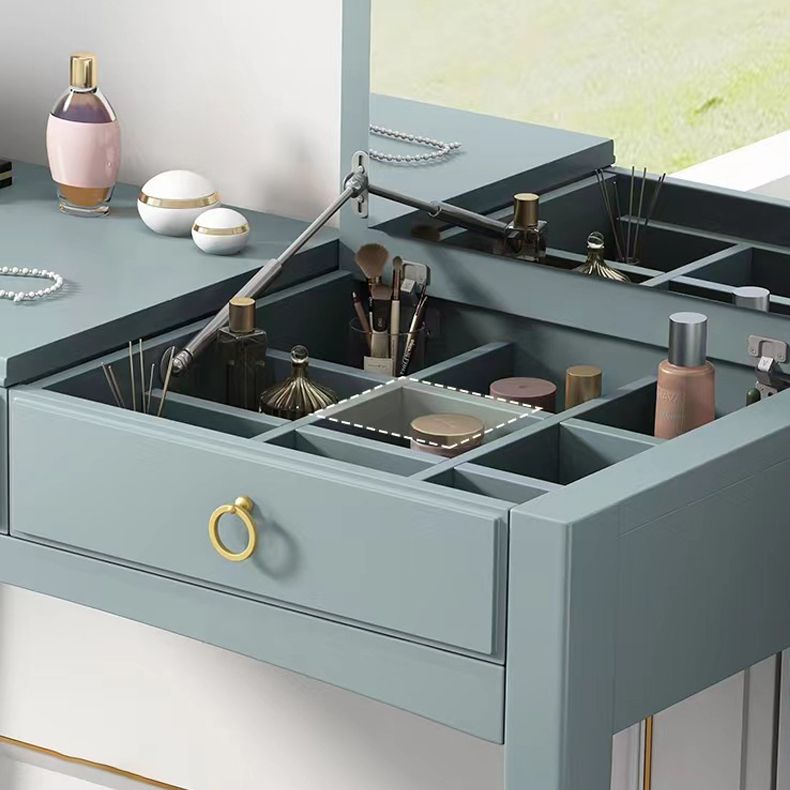 29.52" H Solid Wood Dressing Table Flip-top Makeup Vanity with Mirror
