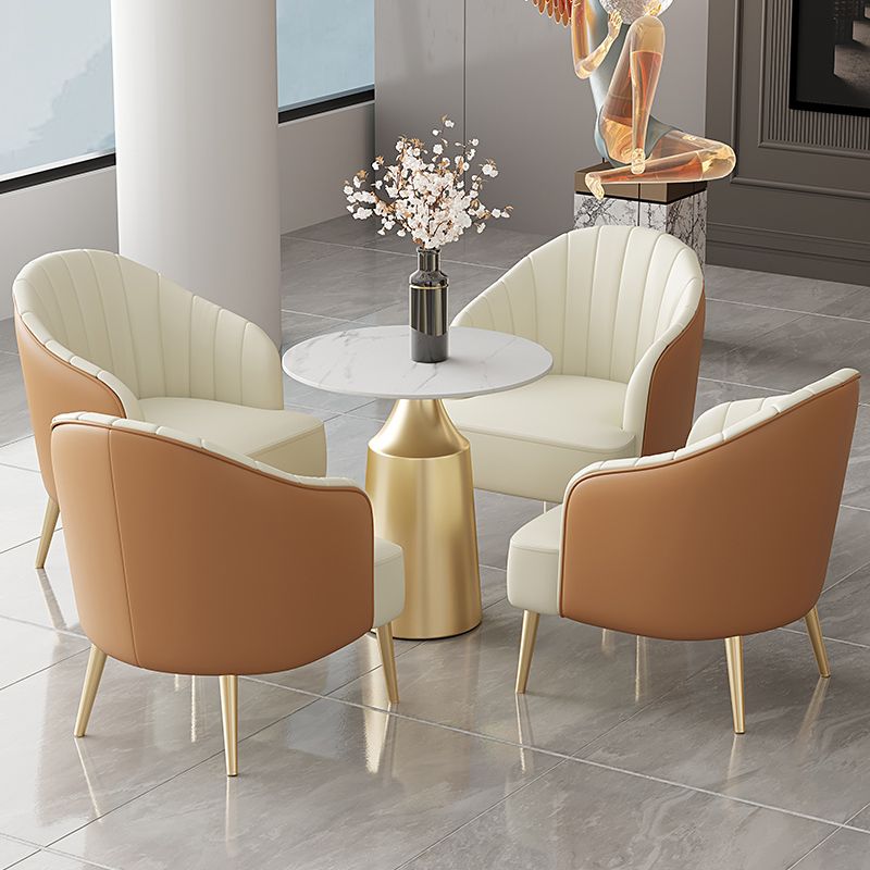 Glam Round Dining Table Set 1/5 Pieces Dinette Set with White Stone Top