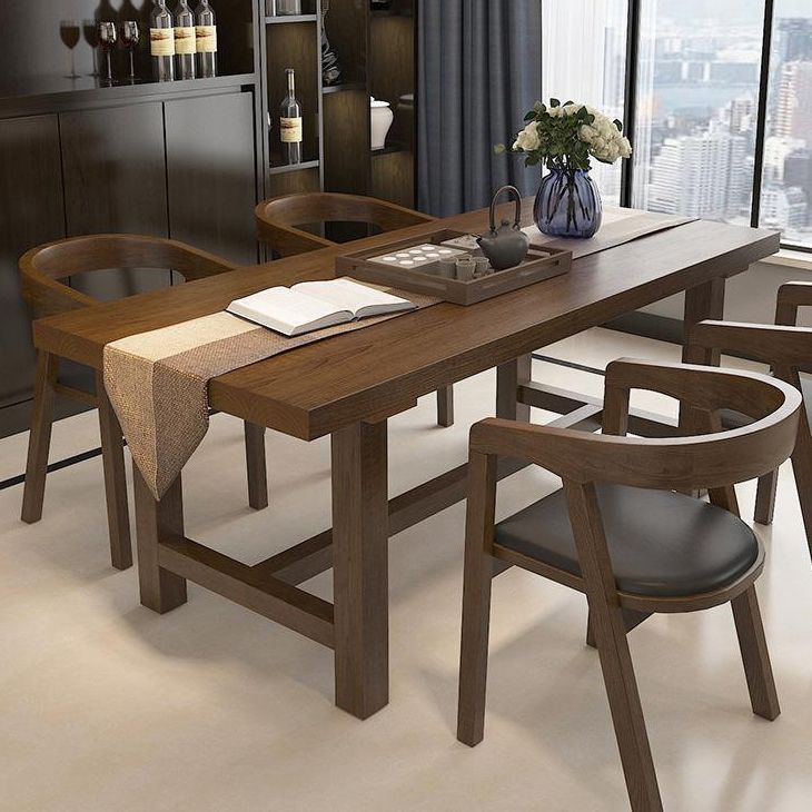 Industrial Dinette Table Rectangle Solid Wood Dinner Table in Brown