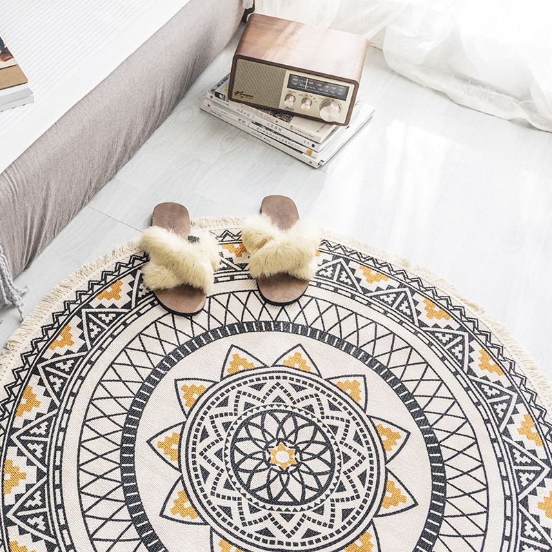 Boho-Chic Bedroom Rug Multicolor Mandala Rug Cotton Washable Area Carpet