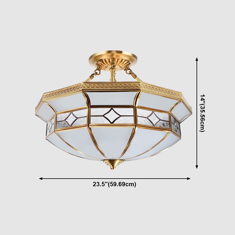 Éclairage de montage de plafond en verre en laiton de style vintage de lumière de bâti semi-encastré inversé