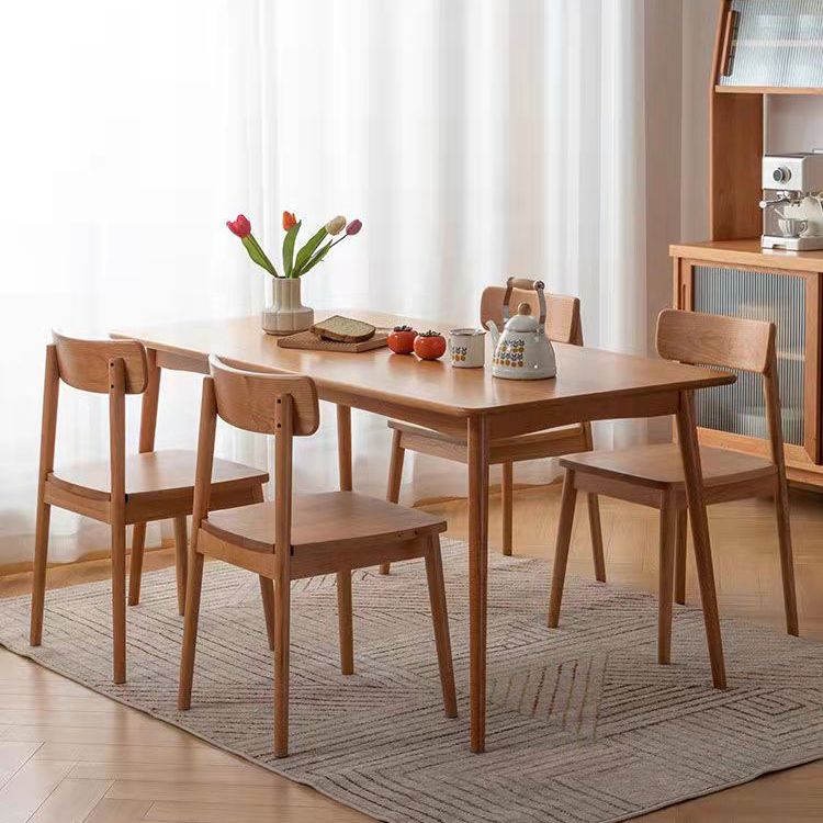 Modern Oak Wood Dinette Set 1/2/5 Pieces Rectangle Beige Dining Table Set
