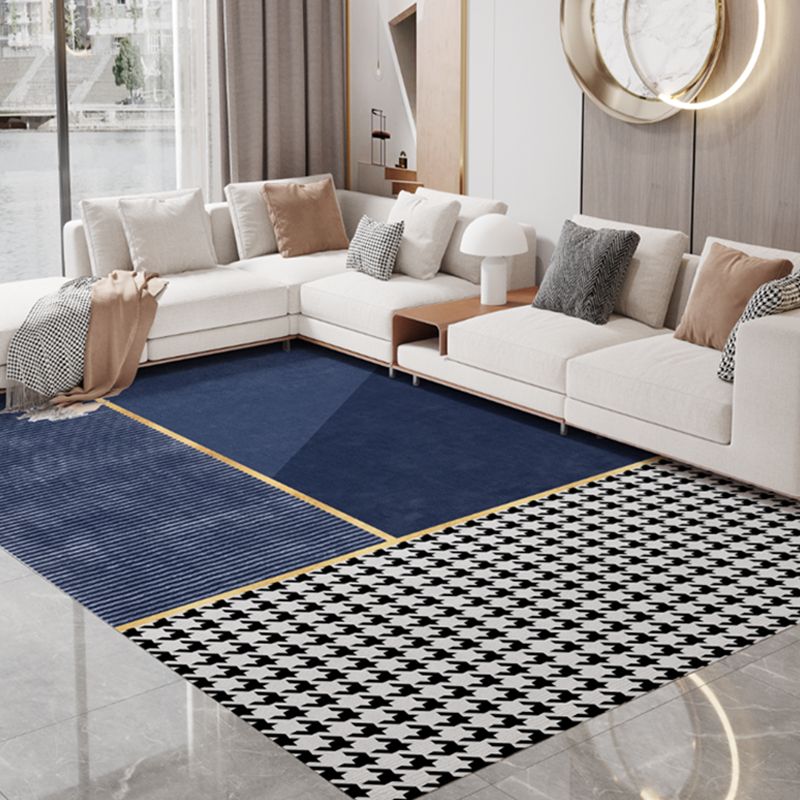 Contemporary Houndstooth Print Carpet Polyester Indoor Rug Non-Slip Backing Rug for Living Room