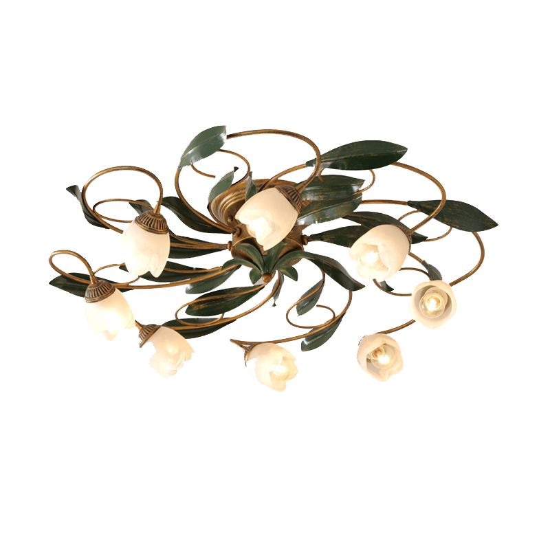 American Style Ceiling Light Iron Ceiling Lamp with Glass Shade for Bedroom