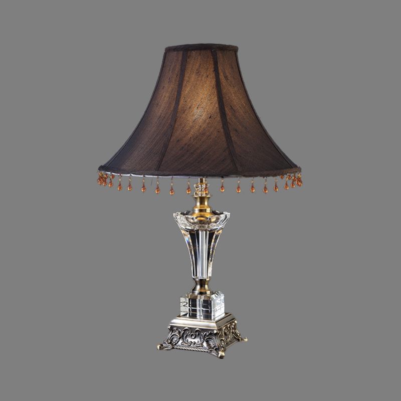 Black Bell Task Lamp Moderne 1-lamps stoffen tafellamp met gesneden bronzen metalen voet