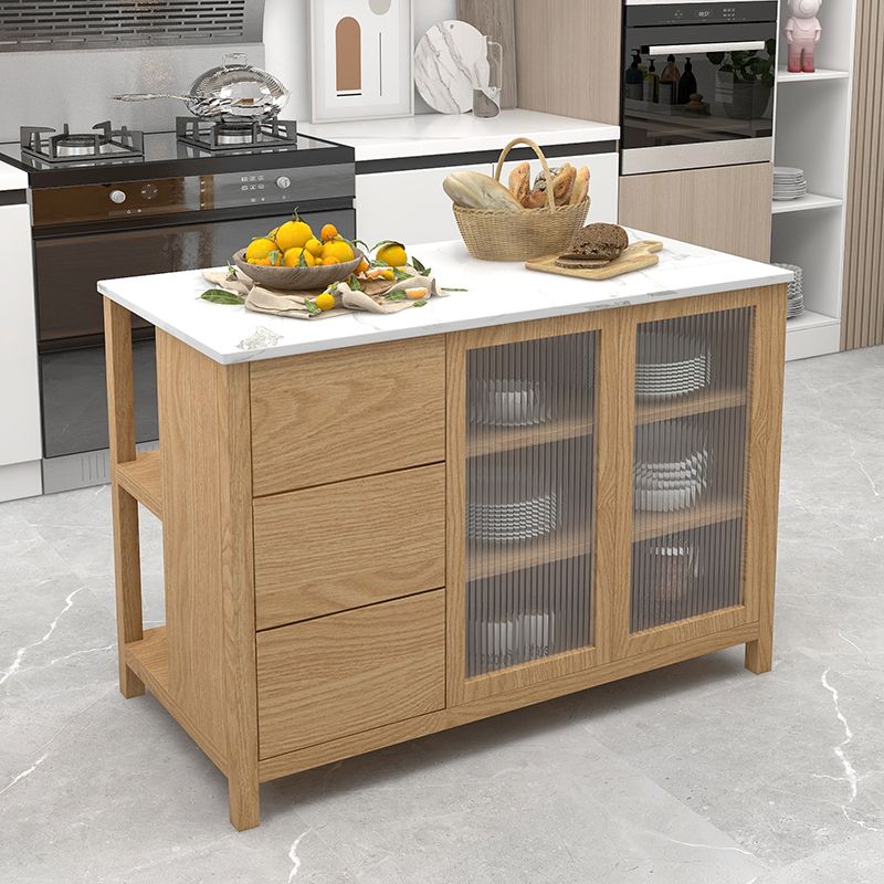 Traditional Stationary Kitchen Island Set Wood Rectangular Island Table for Home Use