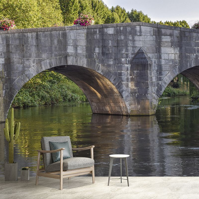 Contemporary Stone Bridge Architecture Mural Stain Resistant for Study Room