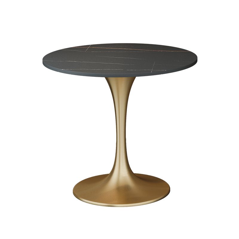 Round Tulip Base Luxury Table Black Fixed Table with Sintered Stone