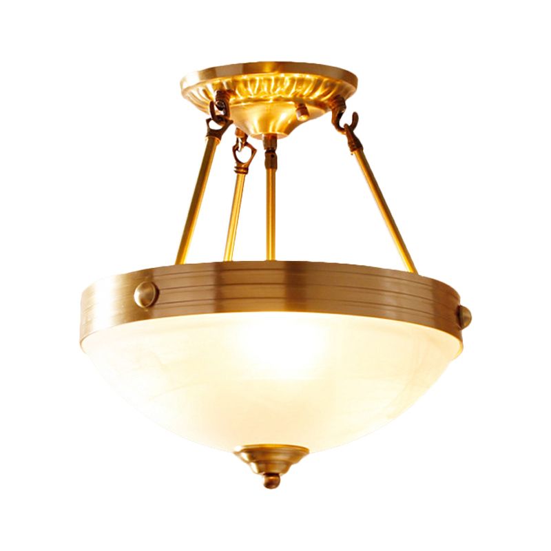 Gold 3 Leuchten Deckenhalterung Traditionelle gefrostete Glasschale -Form -Halbblütenlicht für Esszimmer, 12 "/16" /19,5 "breit