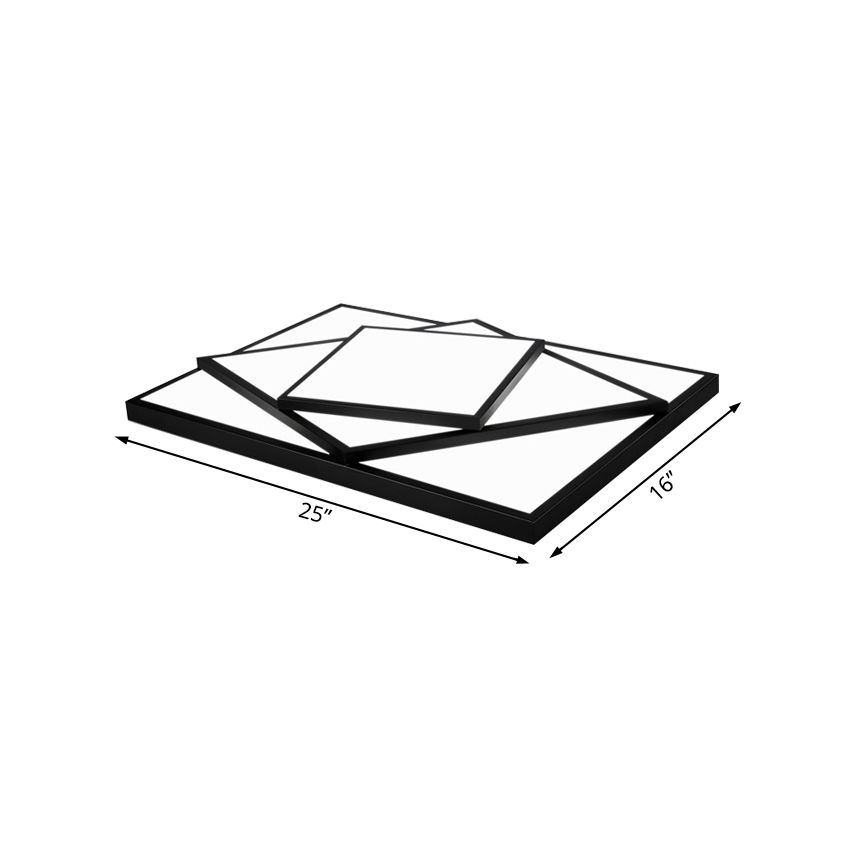 Plafonnier rectangulaire/carré noir/blanc à LED en métal moderne pour salon, 40,6 cm/49,5 cm/63,5 cm de large
