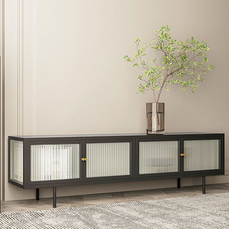 19.7" H Industrial 4-Door TV Stand Iron & Glass TV Stand Console