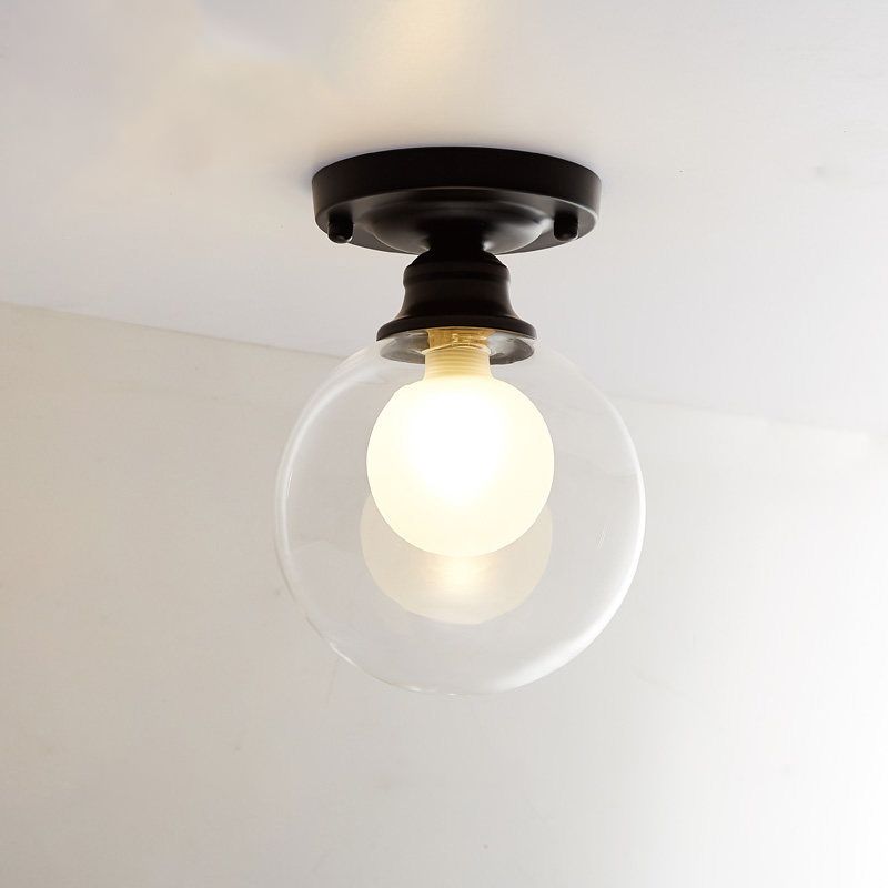 1-Light Corridor Flush Light Fixture Modern Black Flush Mount Lighting with Globe Dual Glass Shade