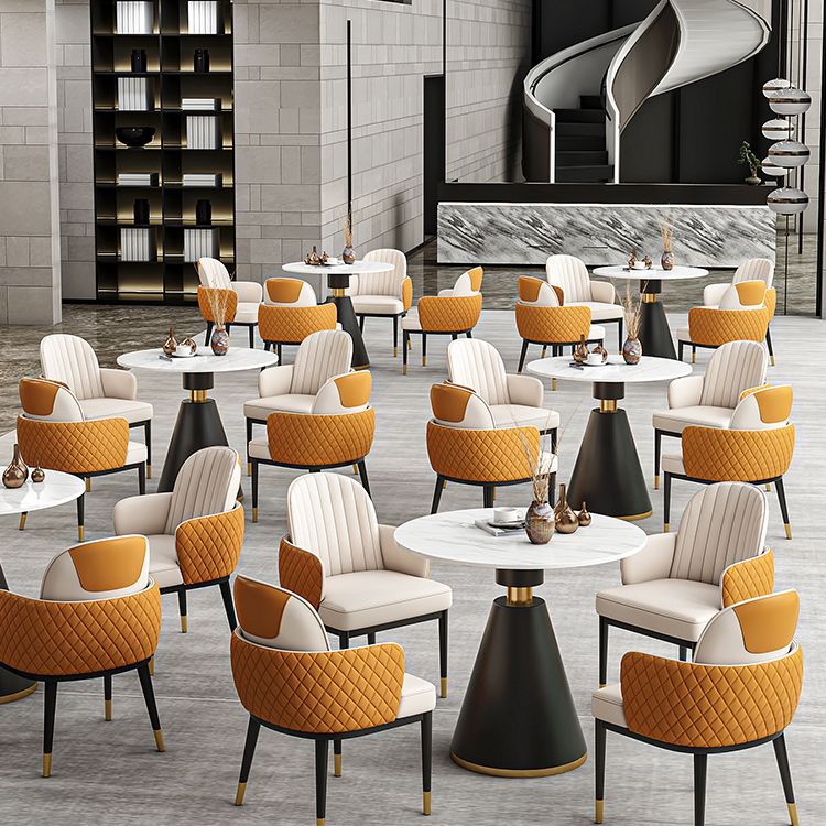 Metal Traditional Luxury Round Table Sintered Stone Top Indoor Table with Pedestal Base