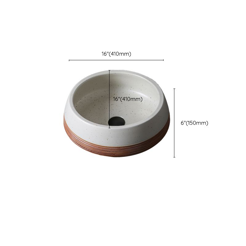 Traditional Bathroom Sink Porcelain Round Vessel with Pop-Up Drain