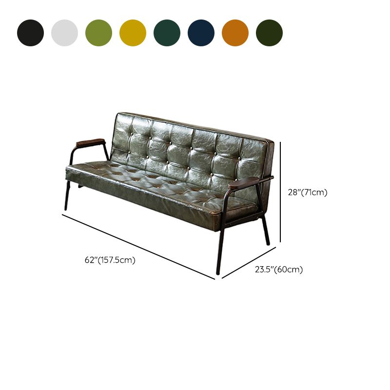 27.95" High Genuine Leather Sofa Recessed Arm Sofa with Tufted Back