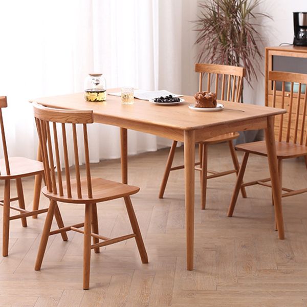 Solid Wood Modern Dining Table Brown Rectangle Table with 4 Legs for Home Use