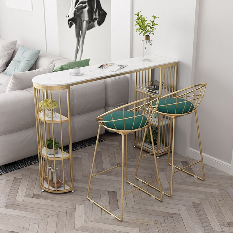 1/2/3 Pieces Glam Iron Bar Table Set White Faux Marble Top Bistro Set with Shelf