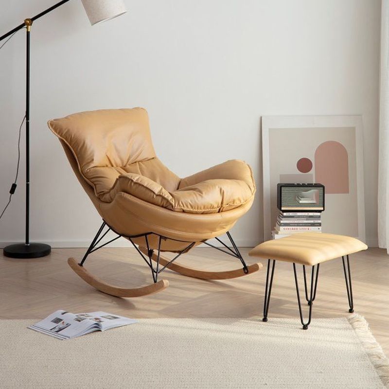 Simple Faux Leather Rocker Chair Plain Rocking Chair with Removable Cushions