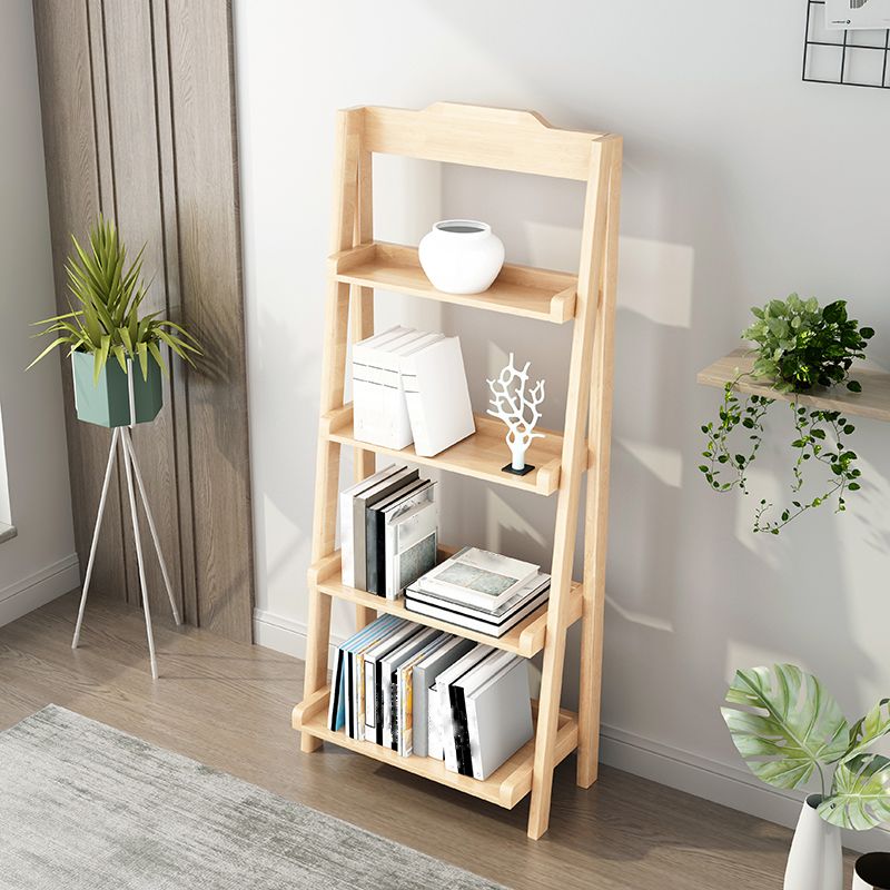 Ladder Solid Wood Bookshelf Modern Open Storage Bookcase for Home Office , 14.1" D