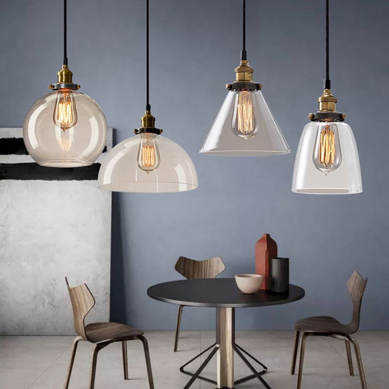 Single-Bulb Glass Pendant Lamp Industrial Geometric Bedroom Suspension Light