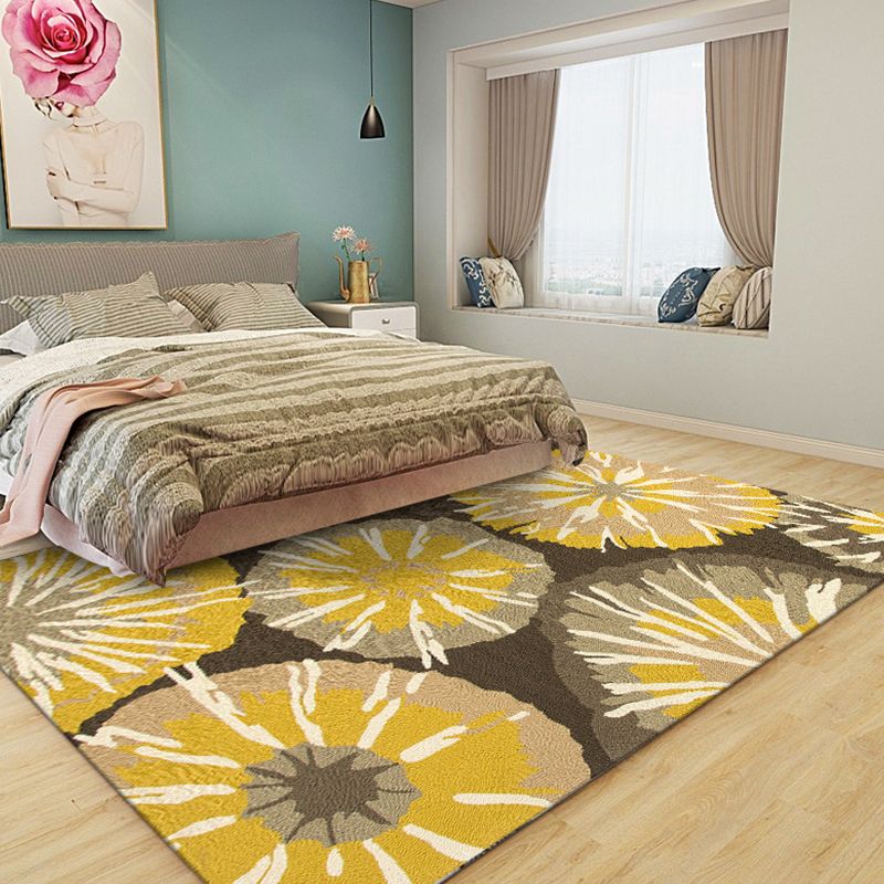 Novelty Floral Print Rug Yellow and Blue Polyester Rug Machine Washable Non-Slip Area Rug for Bedroom