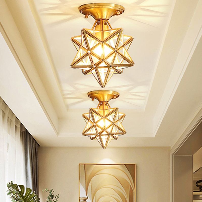 Star Semi-Flush Ceiling Light Traditional Style Clear Glass Flush Mount Lamp for Bedroom