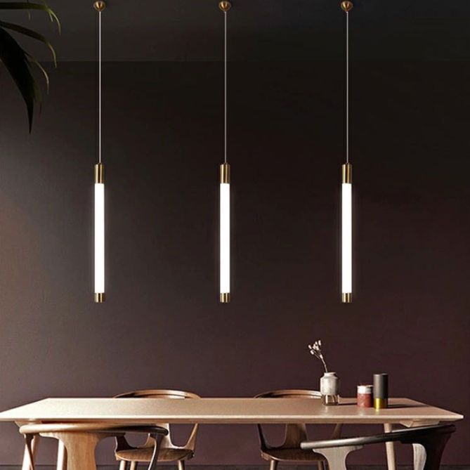 Aluminium Alloy Minimalism LED Hanging Light Modern Style Long Strip Suspension Lighting Fixture in Gold