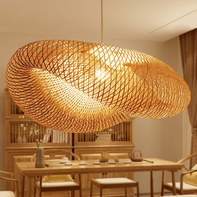 Japanese Bamboo Pendant Light Geometric Ceiling Light Fixture for Tea Room