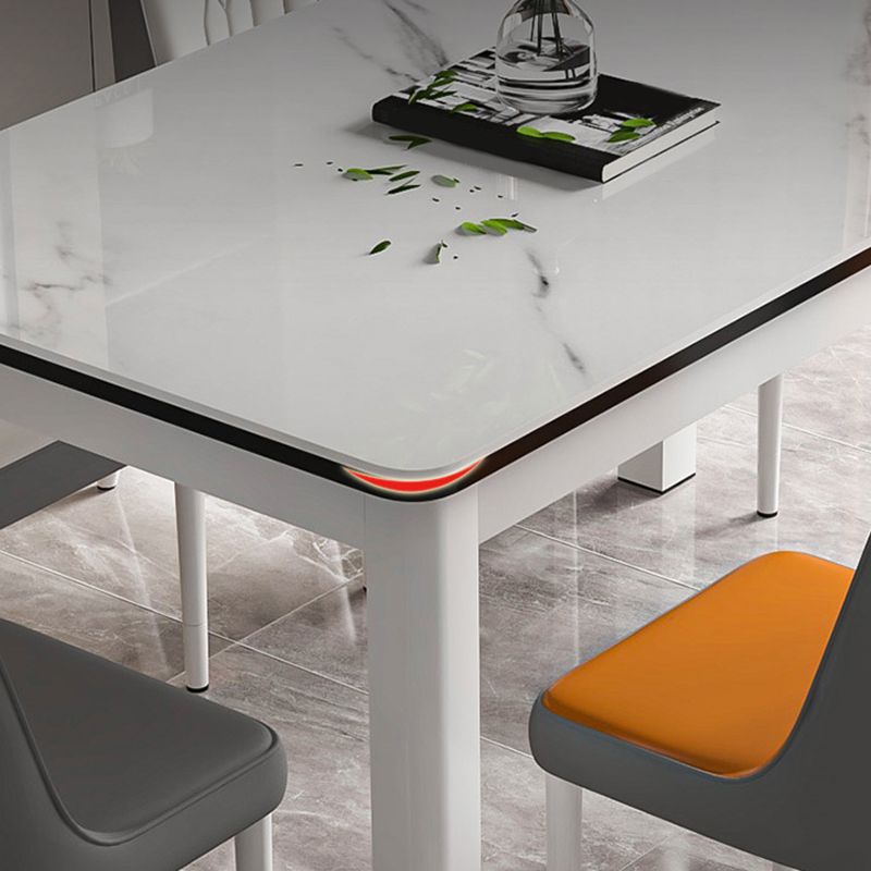 Modern Glass Desktop Rectangle Dining Table Metal Legs for Dining Room