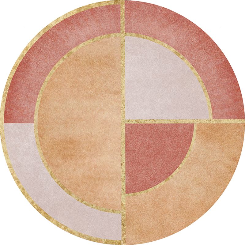 Novelty Circle Pattern Carpet Pink and Orange Polyester Rug Anti-Slip Backing Pet Friendly Washable Rug for Drawing Room