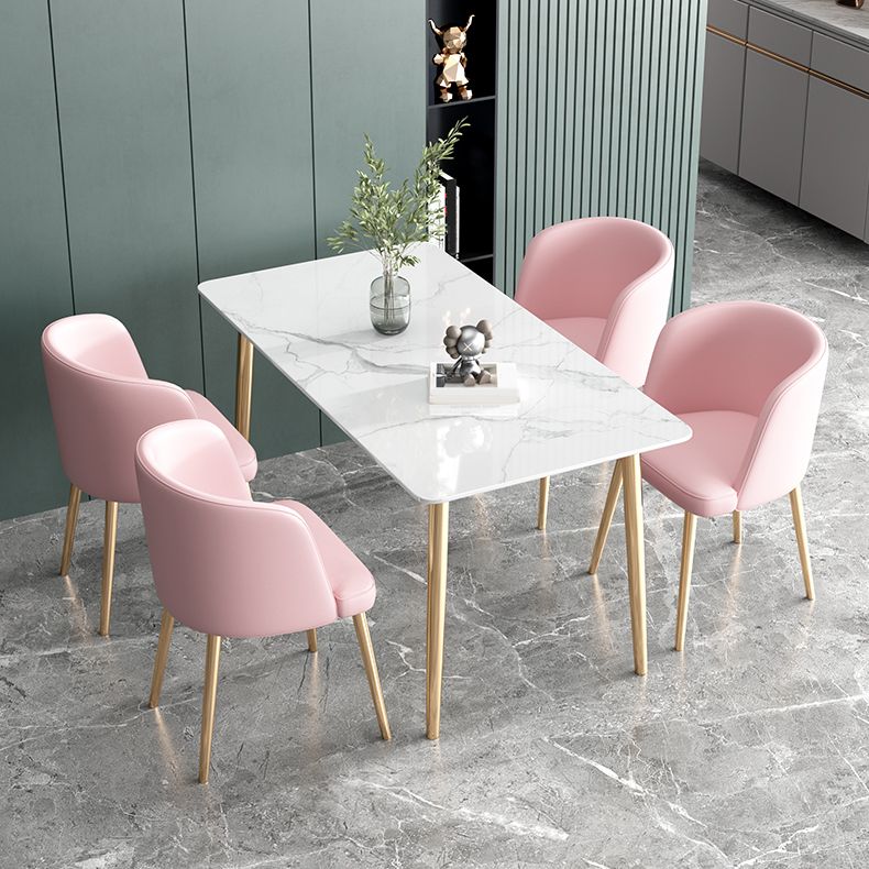 Glam Iron Dining Table Set 1/2/5 Pieces Dinette Set with Rectangle Sintered Stone Top