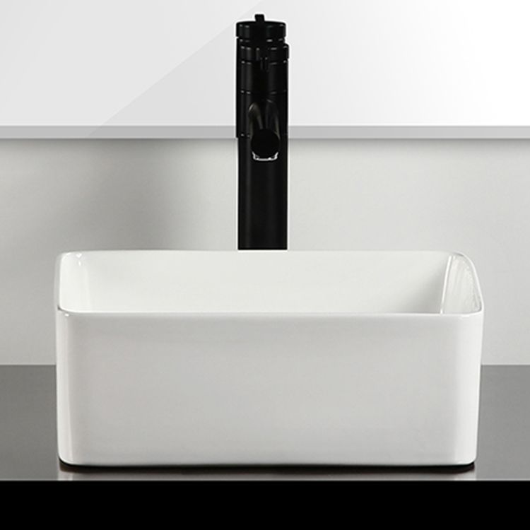Bathroom Sink Ceramic White Square Black Faucet Bathroom Sink