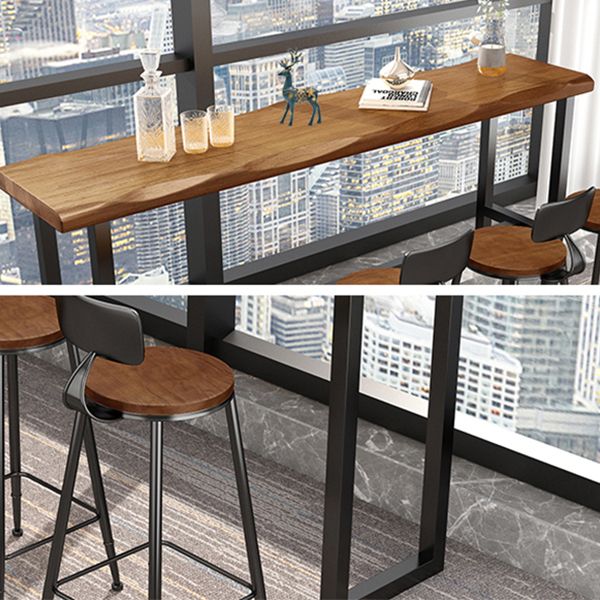 Rectangle Pine Wood Top Bar Table Industrial Bistro Table with Double Pedestal in Black
