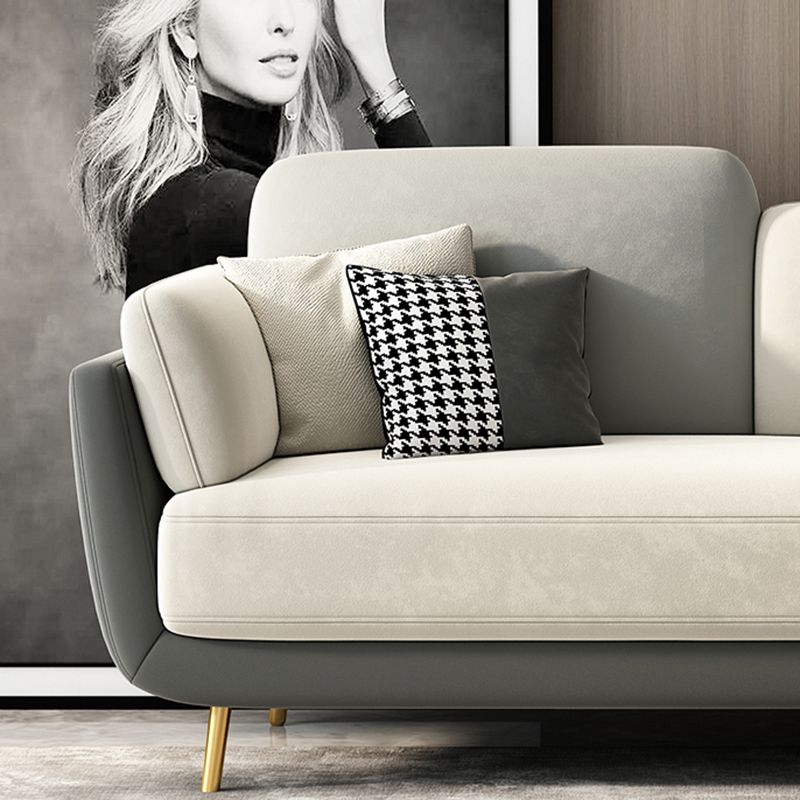 Scandinavian Pillow Top Arm Sofa Faux Leather/Velvet Couch for Apartment